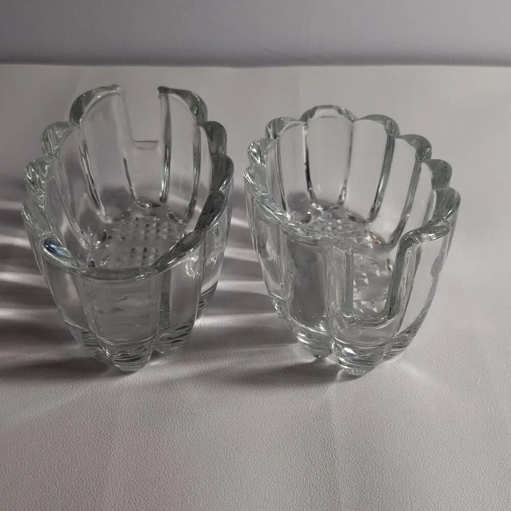 Princess House Crystal Silverware Holders Clear Scalloped Oval Glass Dishes (2)